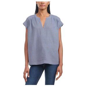 NWT Splendid Womens Cap Sleeve Linnen Blend Notch Neck Top Blue Sz L $60 11HL268